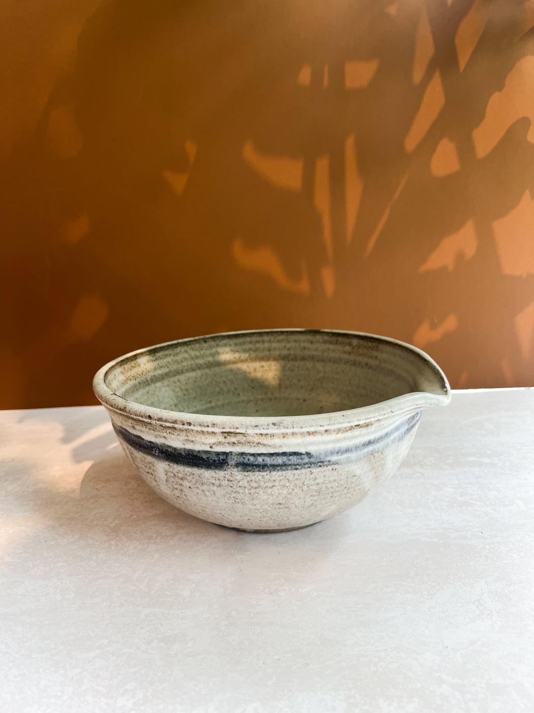 Speckled Ceramic Batter Bowl With Blue Stripe