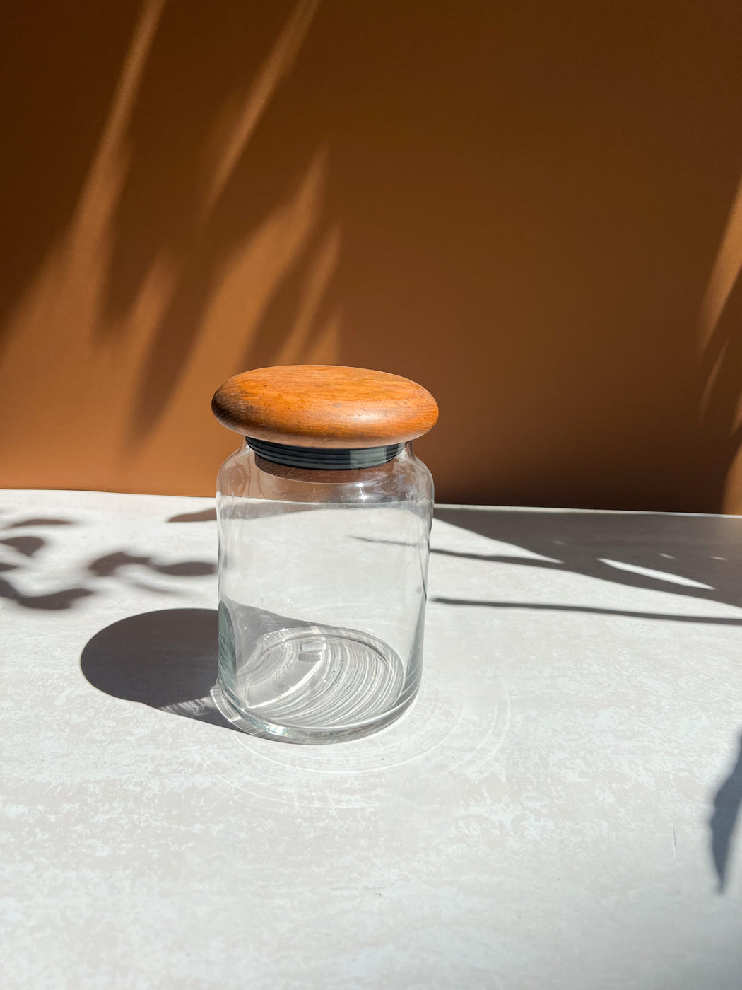 Teak Wood Glass Jar