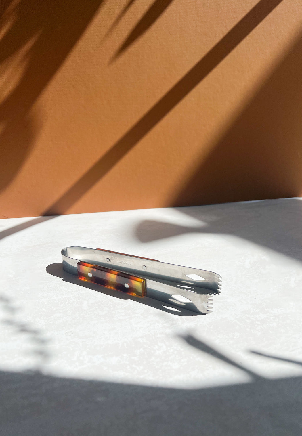 Silver And Tortoise Lucite Tongs