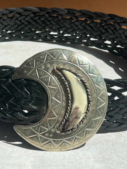 Braided Black And Silver Moon Belt