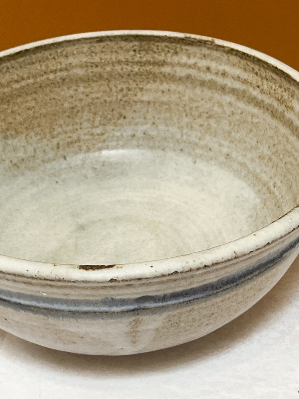 Speckled Ceramic Batter Bowl With Blue Stripe (As Is )