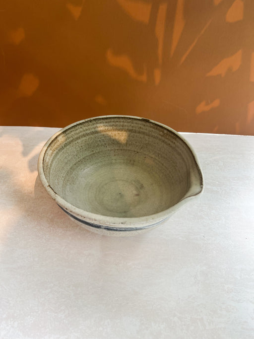 Speckled Ceramic Batter Bowl With Blue Stripe