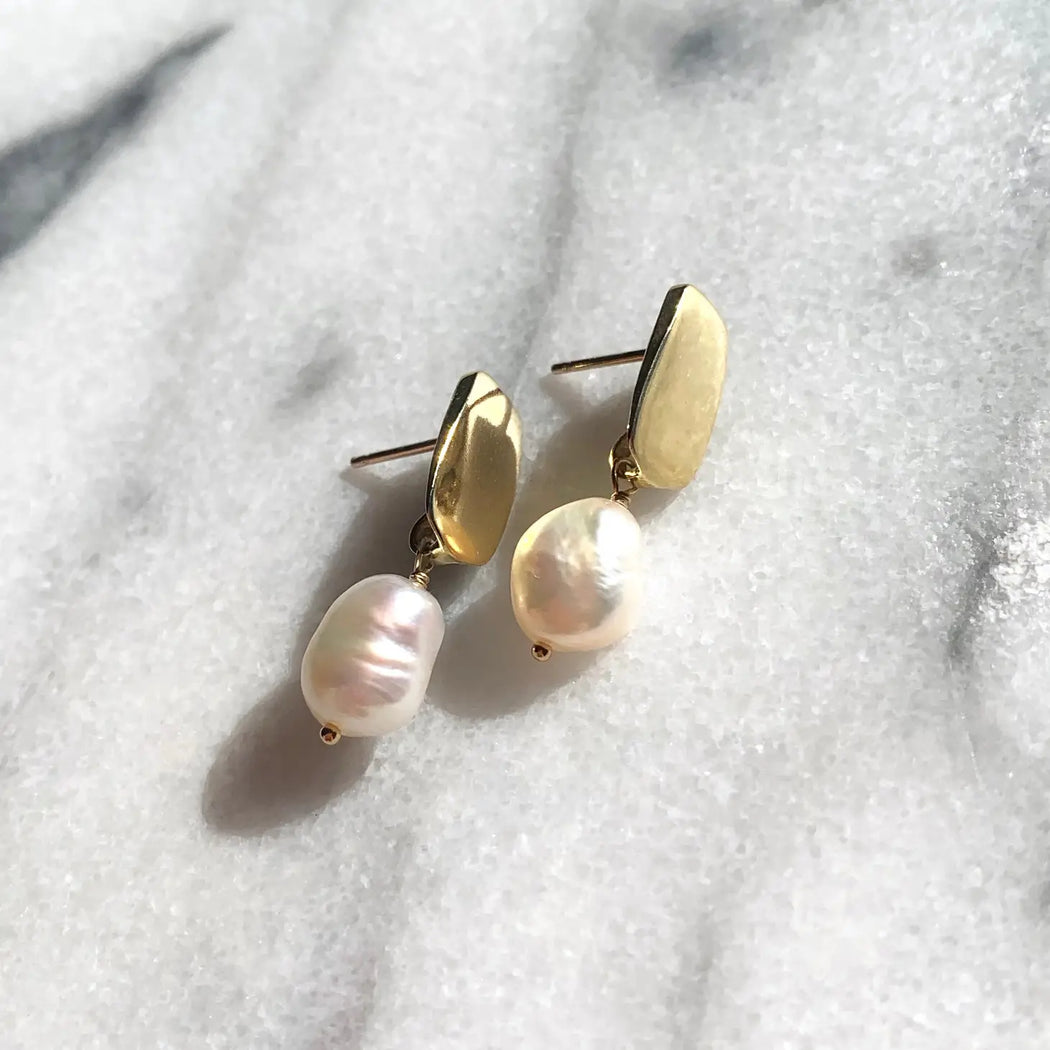 Goldeluxe - 10k Gold Siren Stud Earrings w/ Baroque Pearls