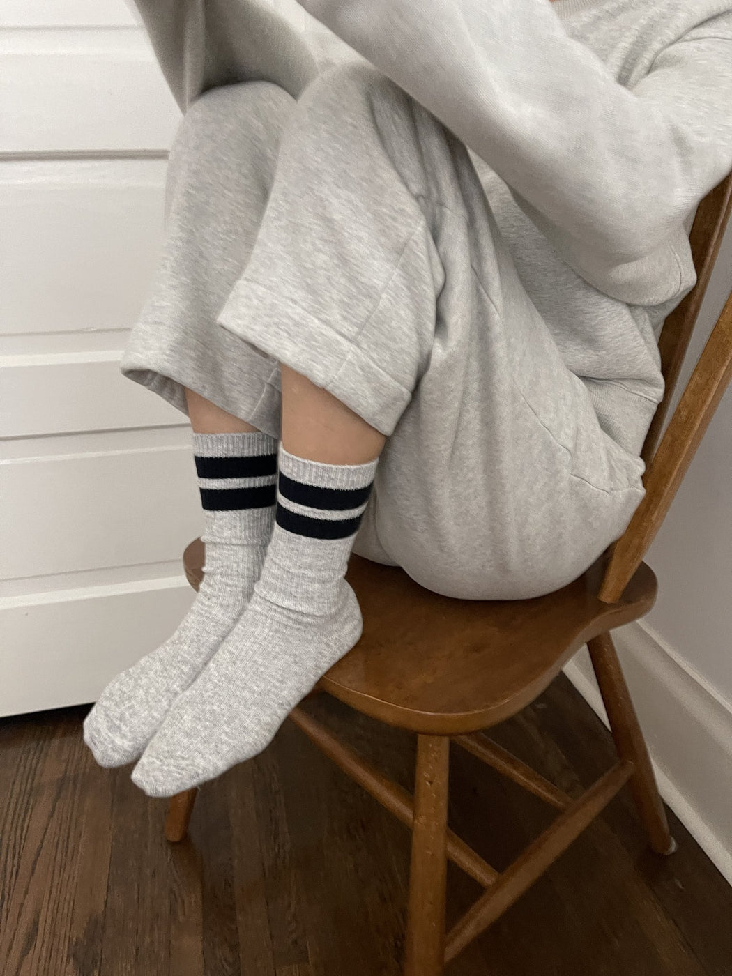 Le Bon Shoppe - Grandpa Varsity Socks - Light Grey / Navy Stripe