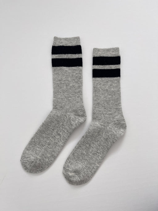 Le Bon Shoppe - Grandpa Varsity Socks - Light Grey / Navy Stripe